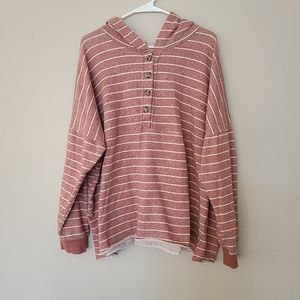 Maurices Pink and White Striped Hooded French Terry 1/4 Button Pullover Size 4X